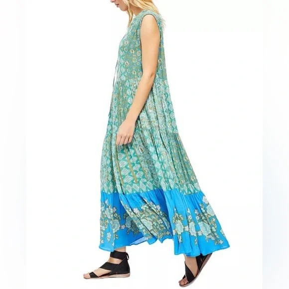 FREE PEOPLE HANALEI BAY LACE UP TIERED OVERSIZED TIERED FLORAL MAXI DRESS XS - Picture 7 of 16